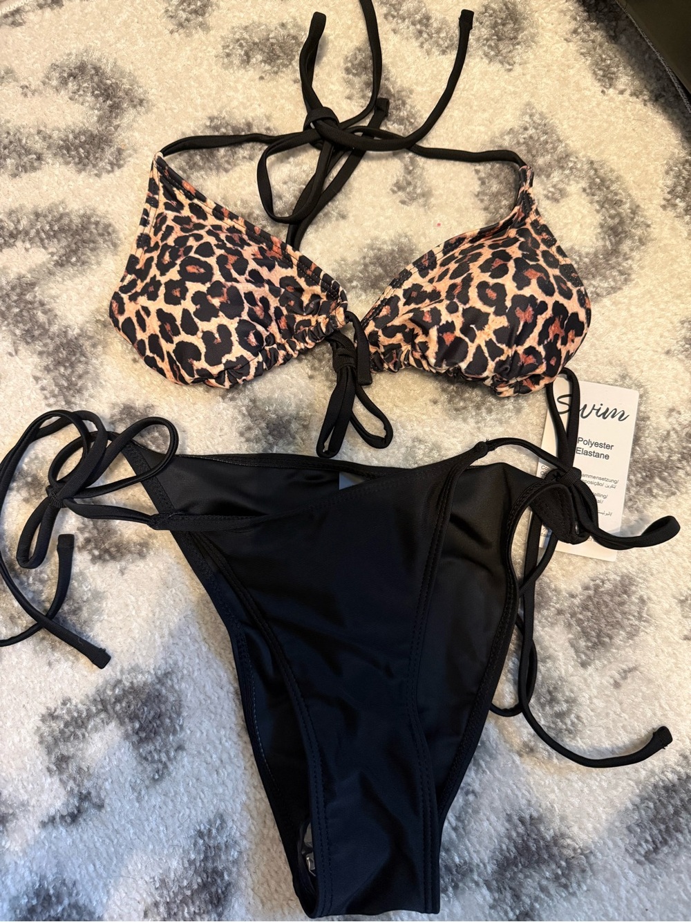SHEIN Leopard Print & Black Tie-Side Bikini